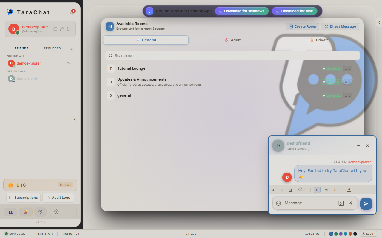 A private direct message conversation open with a message sent